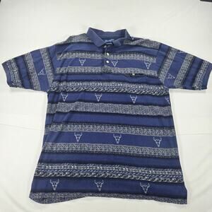 Vintage Wrangler Western Blue‎ Steer Skull Head Print Polo Shirt Men's Size XL